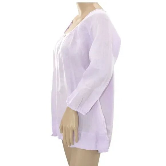 Eddie Bauer Lilac Lavender Purple Linen Minimalist Peasant Tunic Blouse Top L - Picture 3 of 6